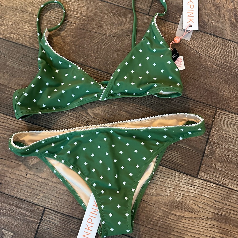 MINKPINK Green and Cream Bikini Set